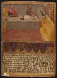 ビッチェルナ（収益事務所）のデスクで最高財務責任者と書記（パネル上のテンペラ）